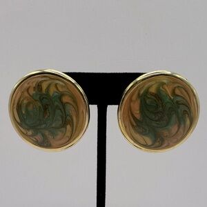 VINTAGE Large Round Marbled Enamel Earrings